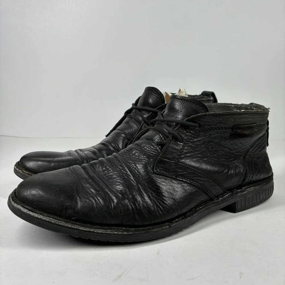 Kickers Men's US 11/44 Black Ruched Pleated Leather Casual Chukka Ankle Boots